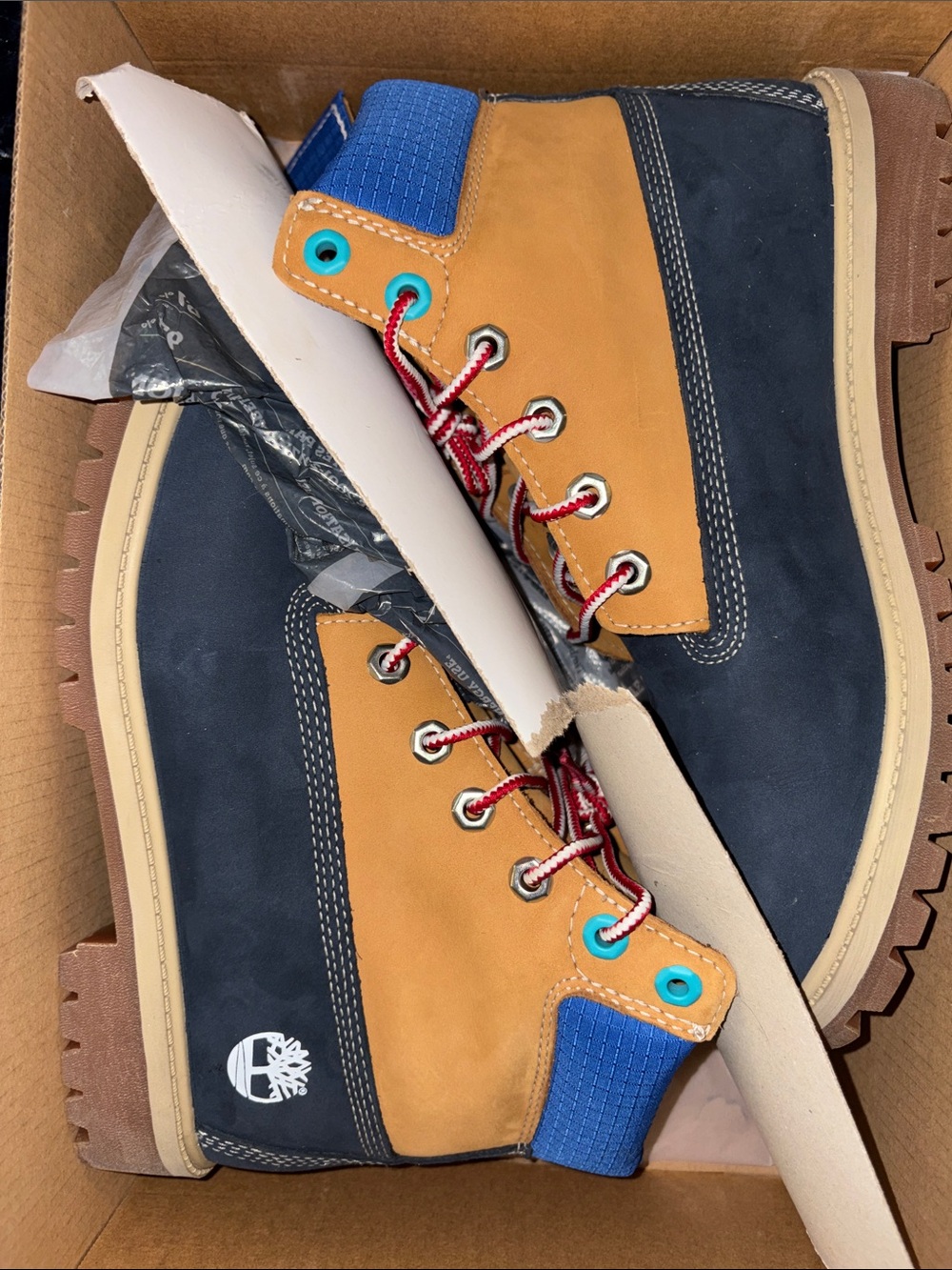 Timberland Kids Two-Tone Navy and Wheat Boots